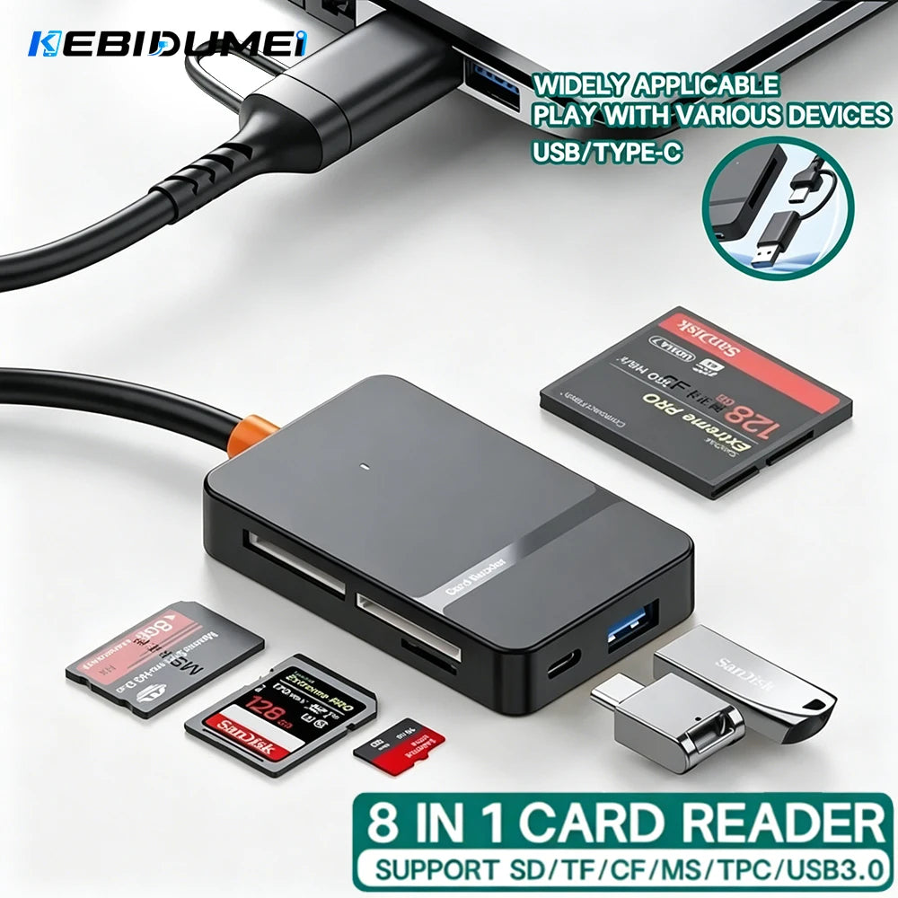 Kebidumei 8-in-1 USB-C Card Reader – SD TF CF MS 5Gbps USB Card Reader Babs