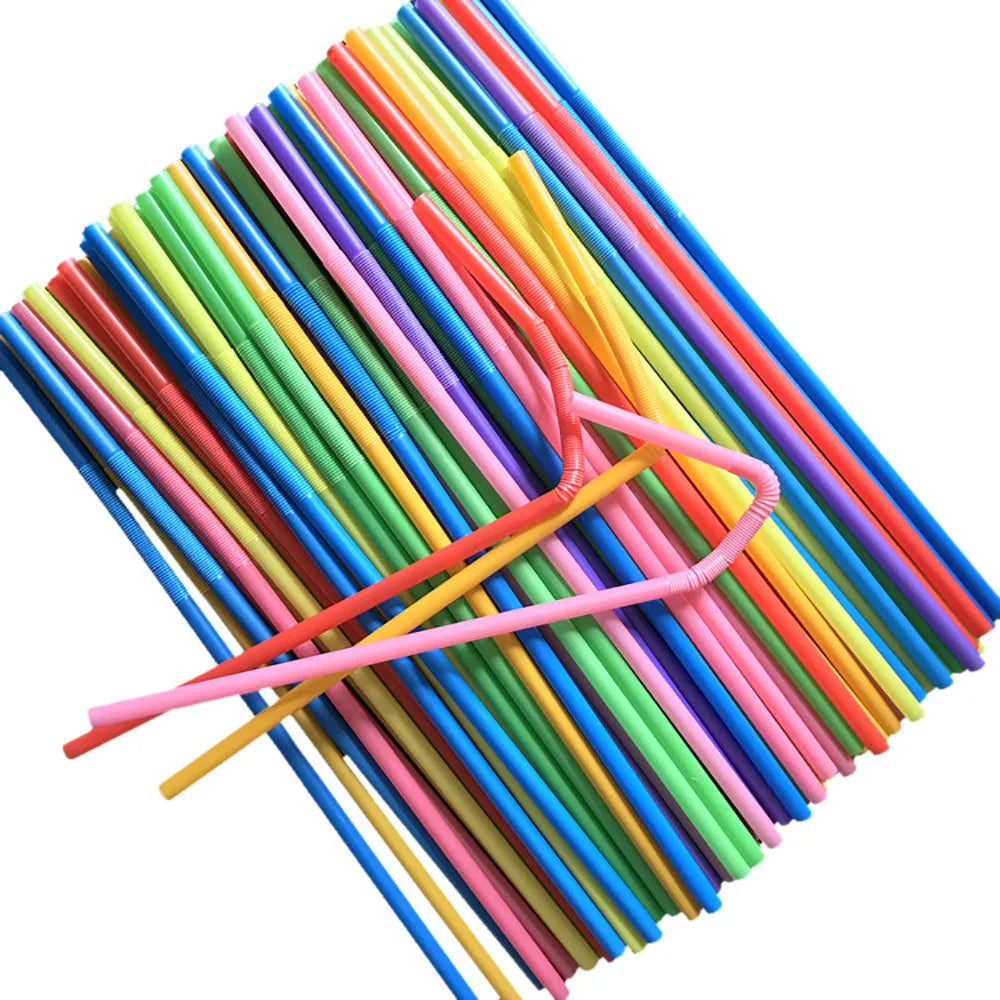 100-Pack Colorful Flexible Drinking Straws – Party & Bar Use Disposable Drinking Straws Babs