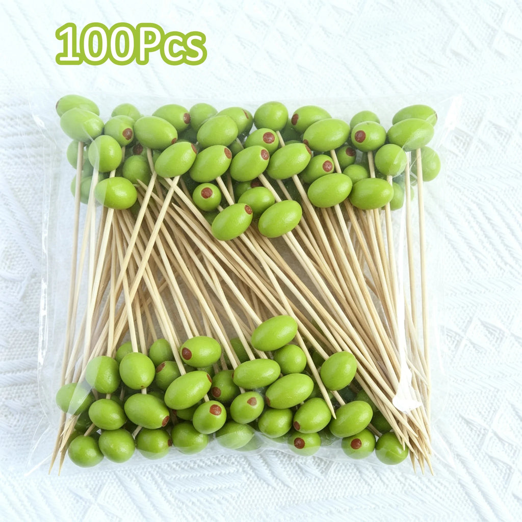 3D Olive Bamboo Cocktail Picks – Party & BBQ Toothpicks Cocktail Party Picks Babs 100Pcs