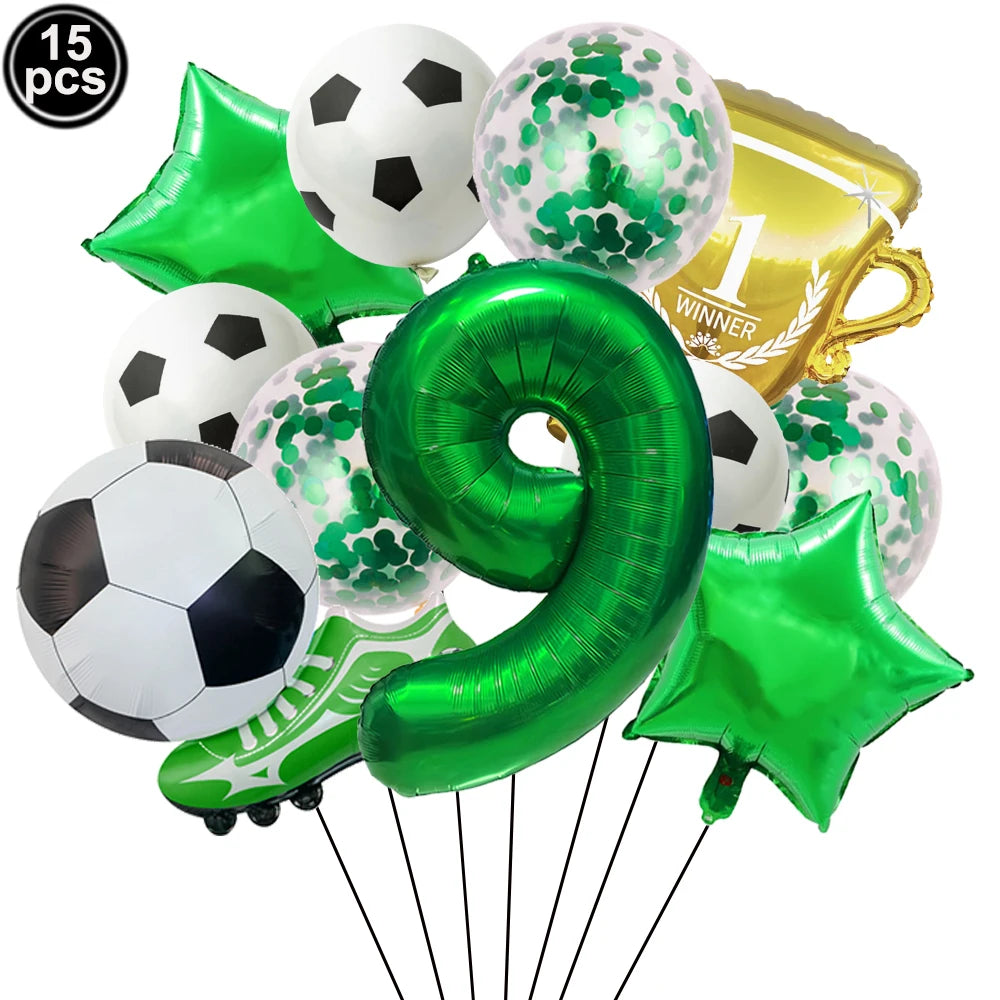 32" Soccer Ball Foil Balloon Set – Kids Birthday Party Decor Party Foil Balloons Babs Green Number 9 As pictures show