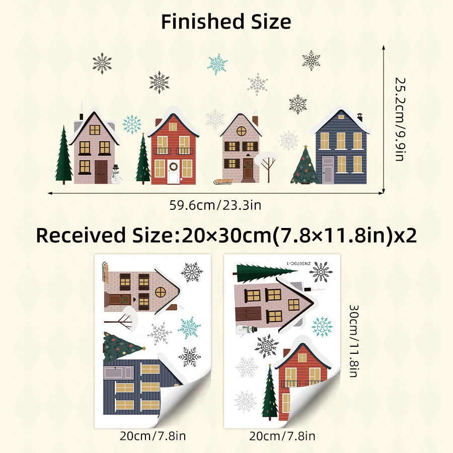 Cartoon Snowflake House Window Sticker – Double-Sided Glass Decal Glass Window Sticker Babs