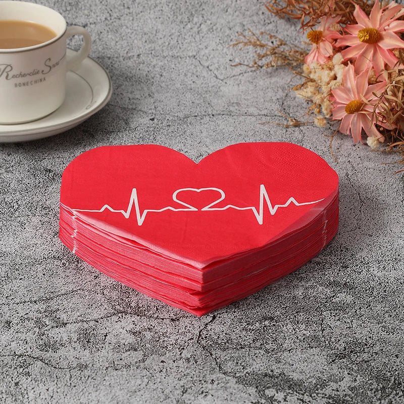 20Pcs Red Heart Paper Napkins – Valentine's & Wedding Party Disposable Paper Napkins Babs