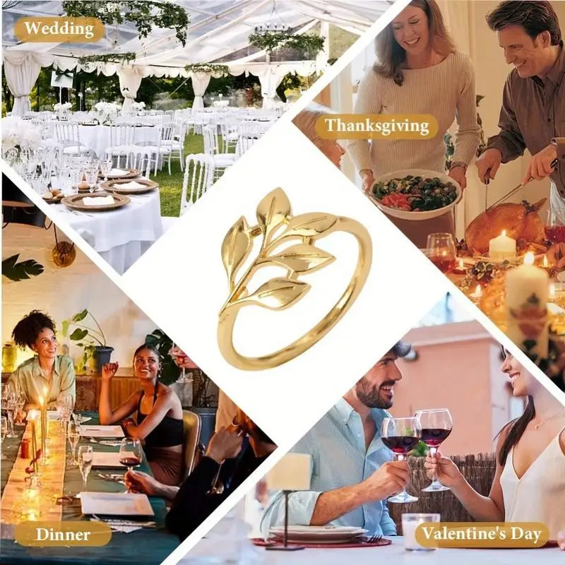 10pcs Leaf Napkin Rings – Carved Hollow Metal Table Décor Napkin Rings Babs