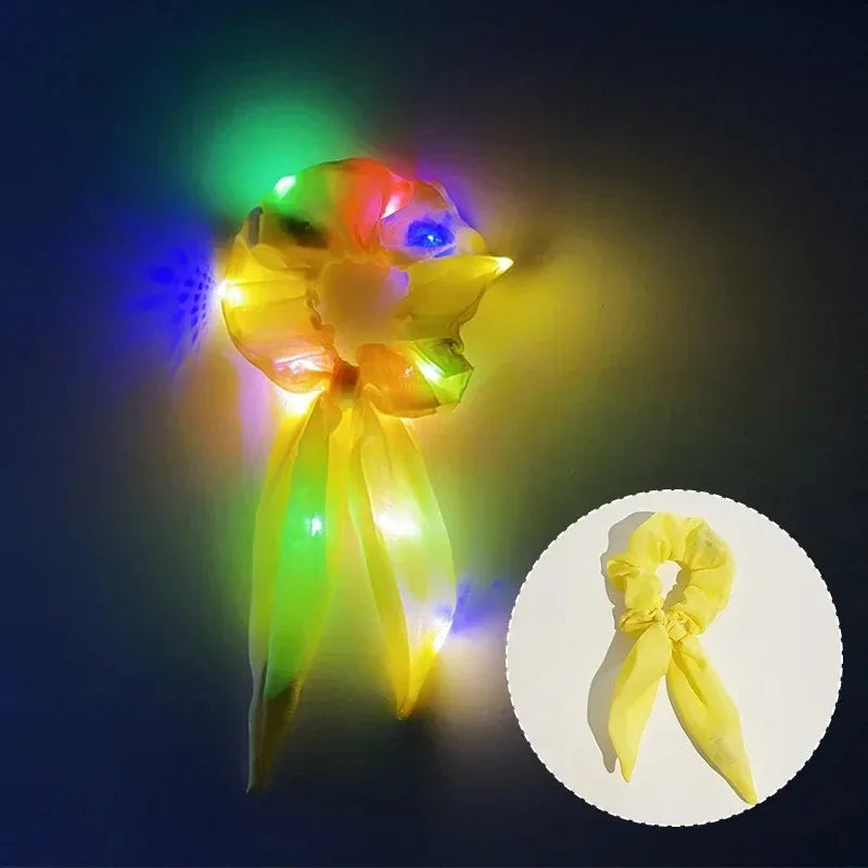 LED Light-Up Bow Scrunchie Glowing Hair Tie | Party Festival LED Hair Accessory Babs