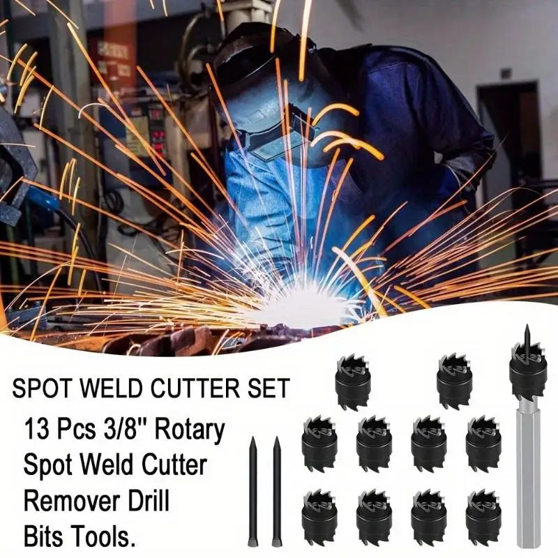 13-Pc Spot Weld Cutter Set – 3/8" Double-Sided HSS Drill Bits Spot Weld Cutter Set Babs