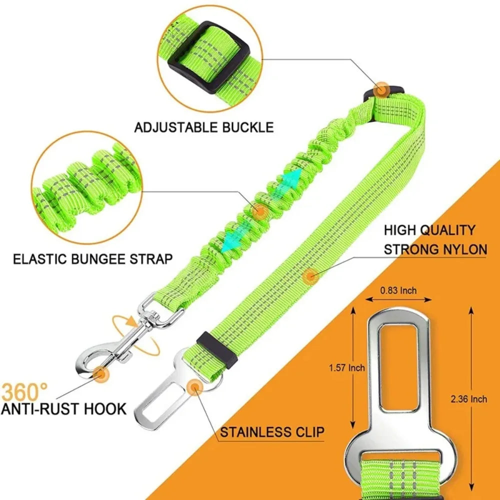 Reflective Dog Seat Belt – Adjustable Nylon Bungee Car Harness Dog Car Harness Babs