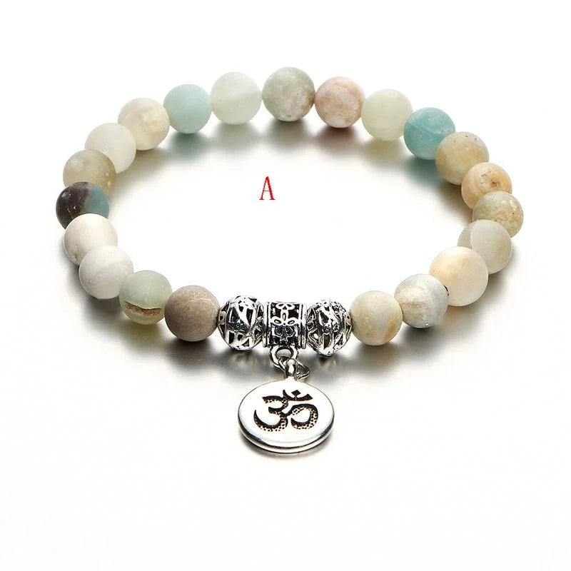 Matte Amazonite Lotus OM Charm Yoga Bracelet | Stone Beads Beaded Yoga Bracelet Babs A