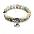 Matte Amazonite Lotus OM Charm Yoga Bracelet | Stone Beads Beaded Yoga Bracelet Babs A