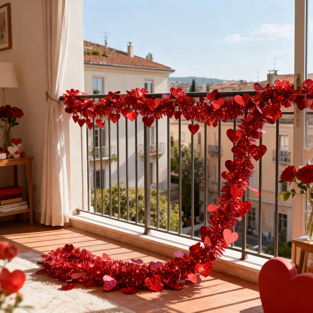 3pcs Red Heart Tinsel Garlands 6M – Wedding & Party Decor Party Tinsel Garland Babs