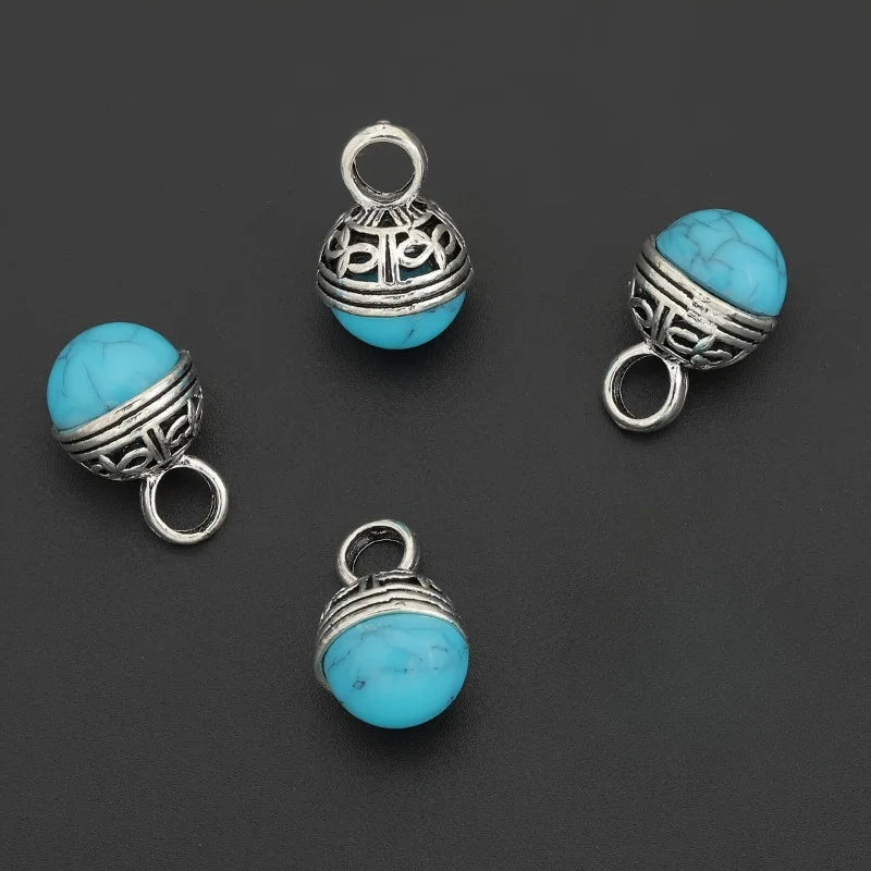 4pcs Vintage Blue Turquoise Hollowed-Out Pendant Set | DIY Jewelry Pendant Set Babs 4pcs