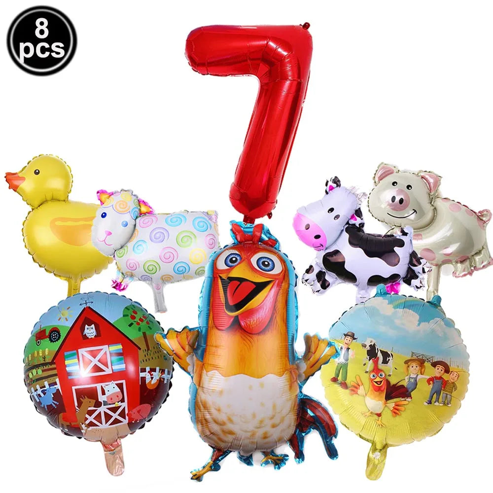 Farm Animal Foil Balloons Set – Cow Sheep Duck Pig Party Decor Party Balloons Set Babs ROSE RED As show