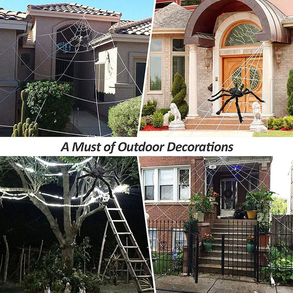 5M Large Halloween Triangle Spider Web Plush Yard Decoration Halloween Spider Web Babs