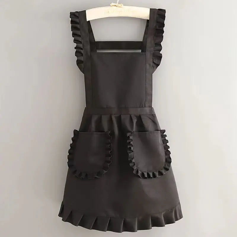 Korean Style Women's Kitchen Apron – Anti-Stain Cotton Kitchen Apron Babs black