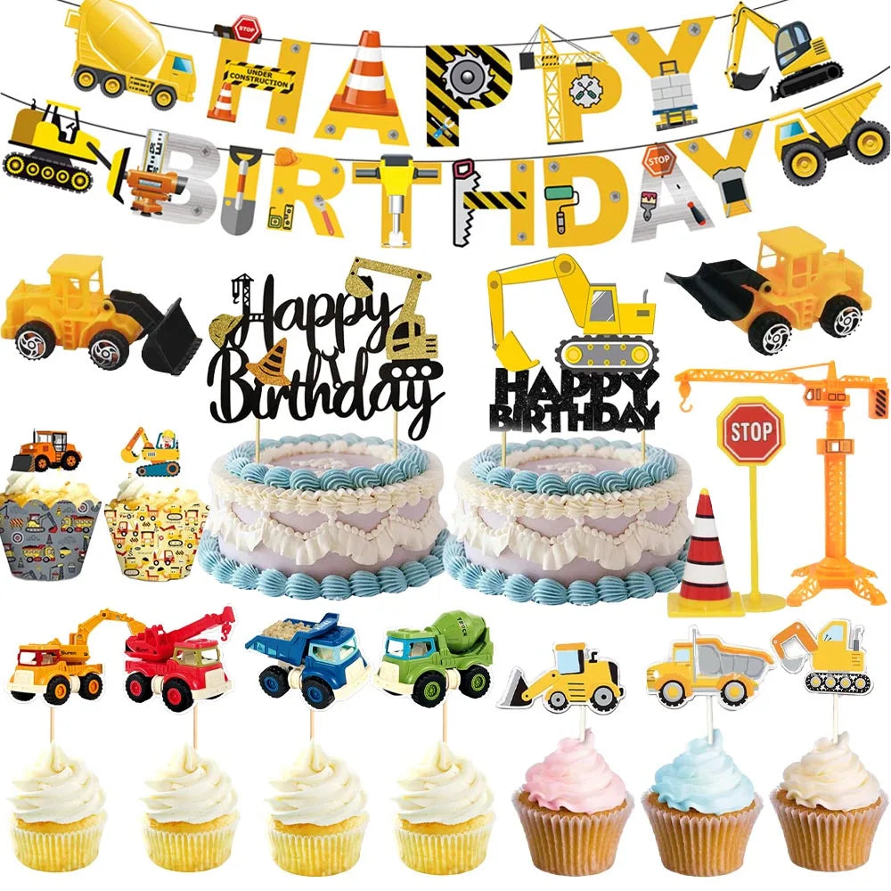 Construction Cake Toppers – Excavator & Dump Truck Party Decor Cake Toppers Babs