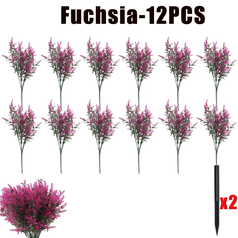 UV Resistant Artificial Lavender Shrubs – Outdoor Garden Decor Artificial Flower Shrub Babs Fuchsia-12PCS 34CM