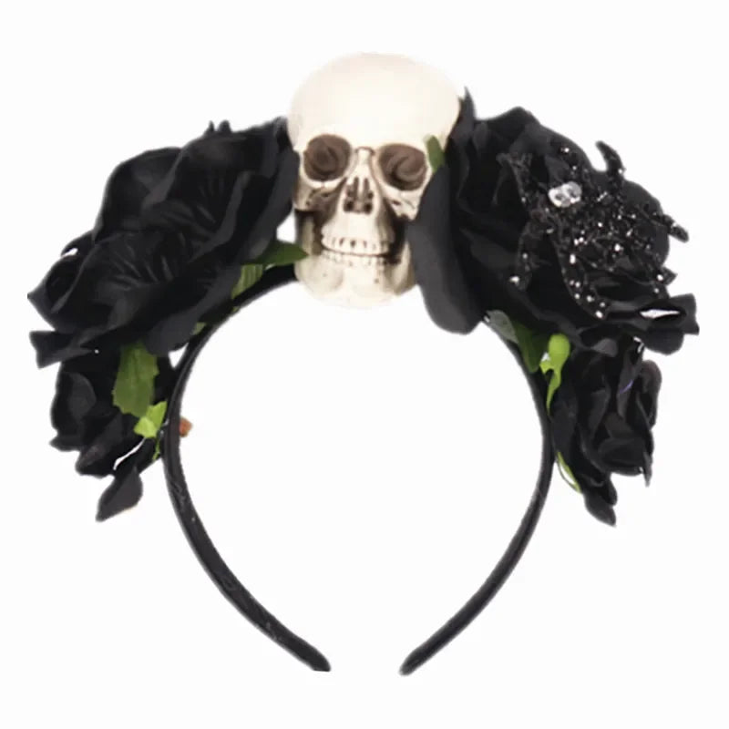 Halloween Rose Skull Headband – Costume Party Hair Hoop Costume Headband Babs black