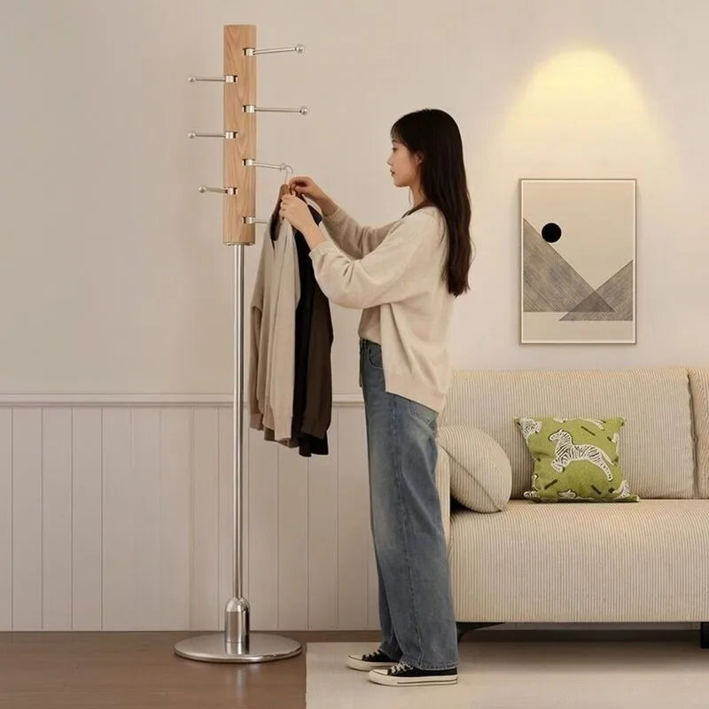 Retro Floor Coat Rack | 5-Hook Minimalist Wood & Metal Stand Floor Coat Rack Babs