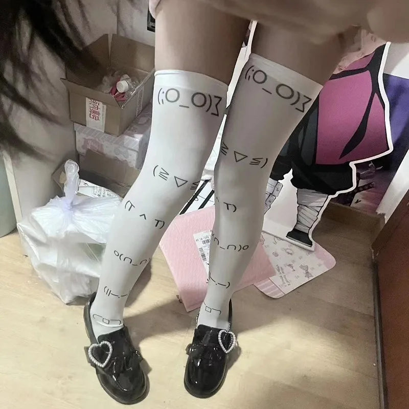 Graffiti Thigh High Socks – Y2K Kawaii Harajuku Stockings Thigh High Socks Babs Beige One Size