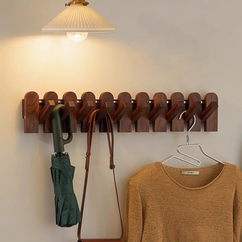 Nordic Walnut Wood Wall Coat Rack – 10+ Hooks, 30kg Capacity Wall Coat Rack Babs