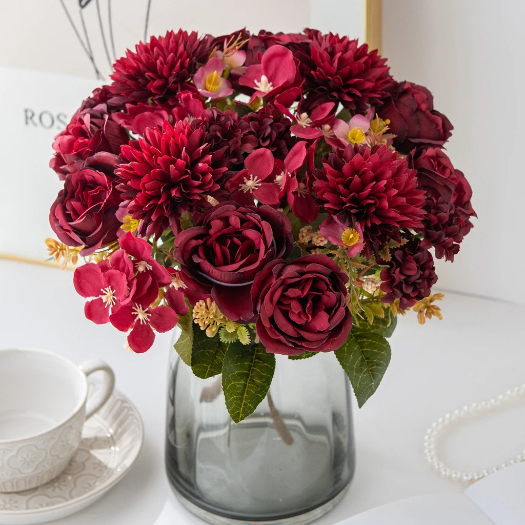 Artificial Silk Peony & Chrysanthemum Flowers – Wedding Décor Artificial Silk Flowers Babs