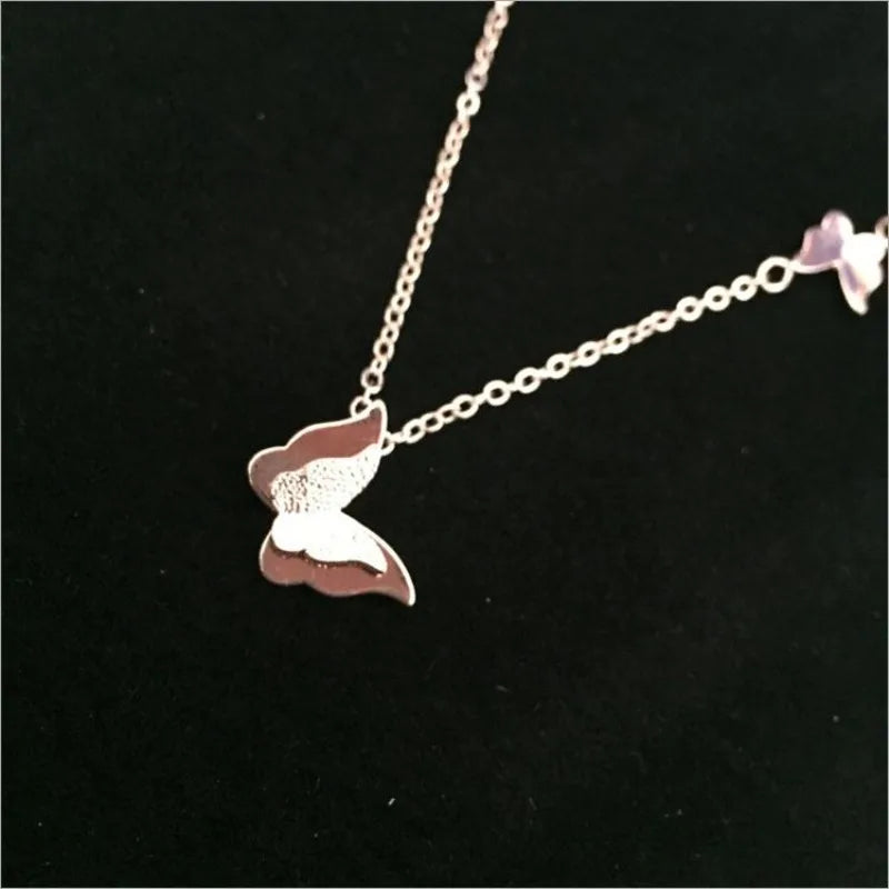 Women's Double Butterfly Copper Pendant Necklace | Scrub Finish Pendant Necklace Babs rose gold