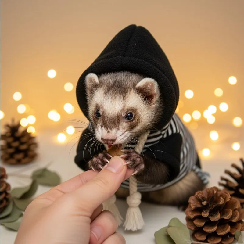 Pet Ferret Hooded Outfit with Leash – Warm Soft Walking Harness Pet Ferret Outfit Babs