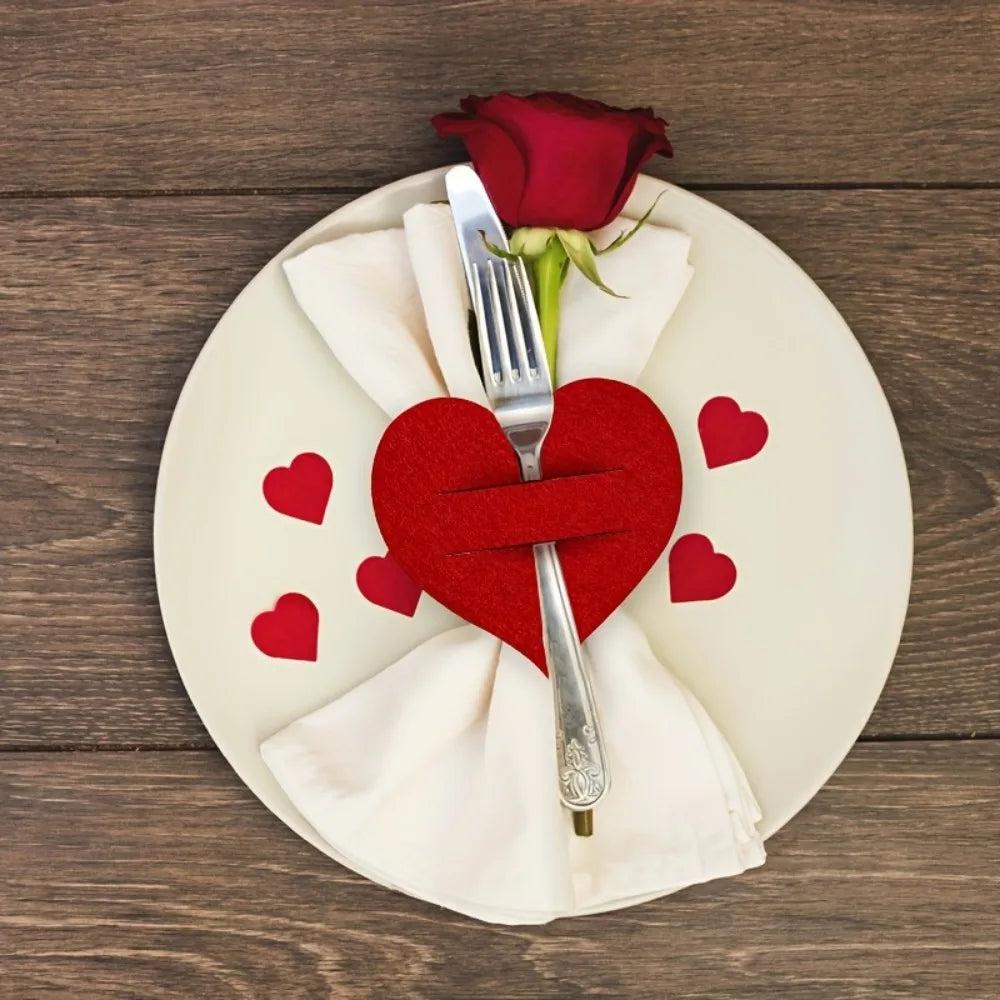Felt Heart Utensil Holders Set of 10 – Red Cutlery Bags Utensil Holder Set Babs