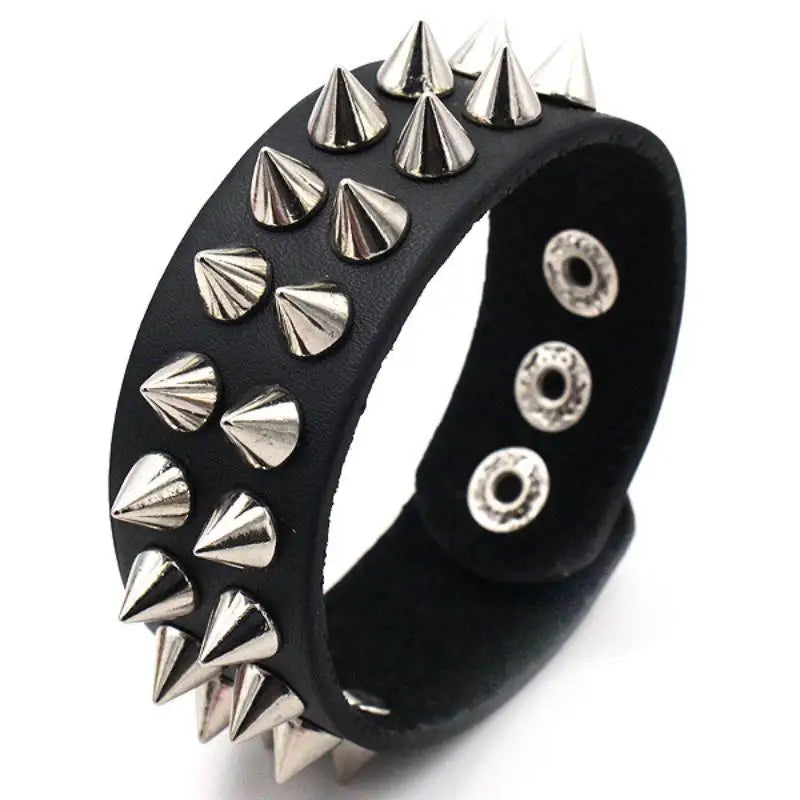 Punk Rivet Tapered Stud Cuff Black Leather Bracelet Unisex Leather Cuff Bracelet Babs