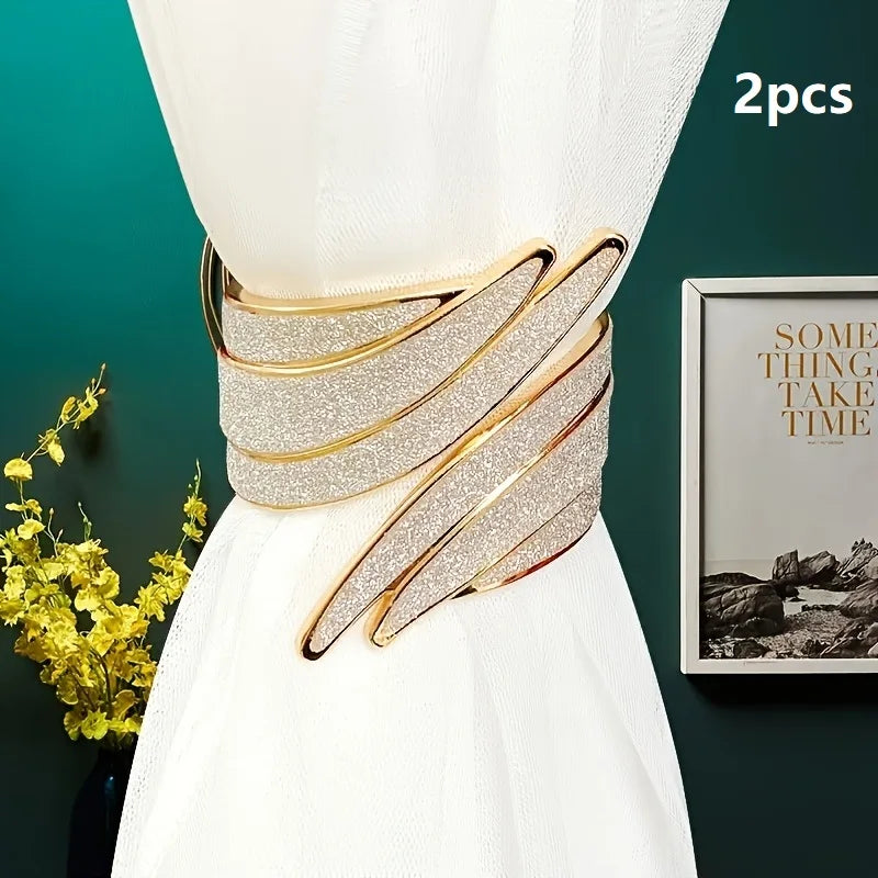 2pcs Metal Flowing Sand Curtain Buckles – Luxury Tie-Backs Curtain Tie Buckles Babs