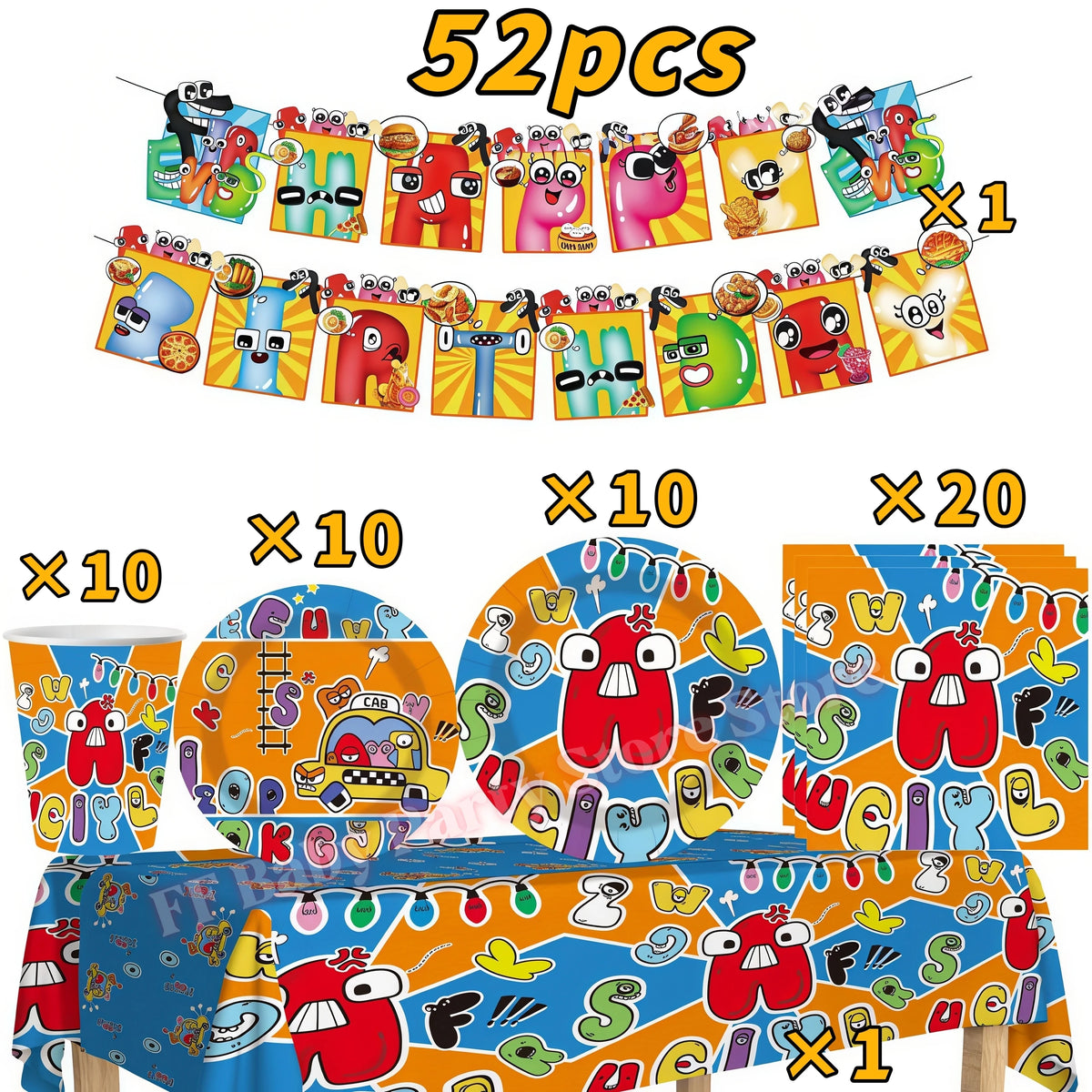Alphabet Lore Birthday Party Supplies – Balloons & Backdrop Set Party Decoration Set Babs 52pcs 12inch