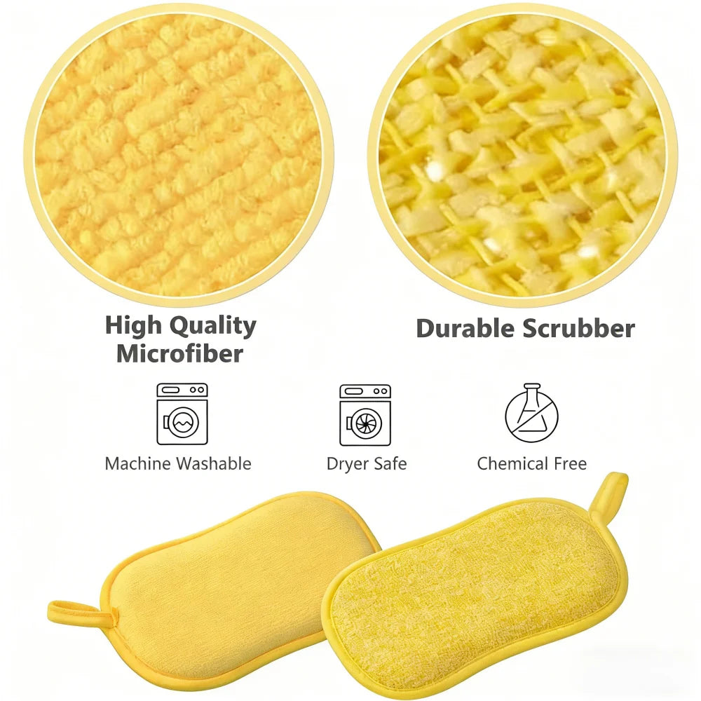 Dual-Sided Microfiber Dish Sponges – Reusable 5-Pack Scrub Pads Cleaning Sponge Set Babs