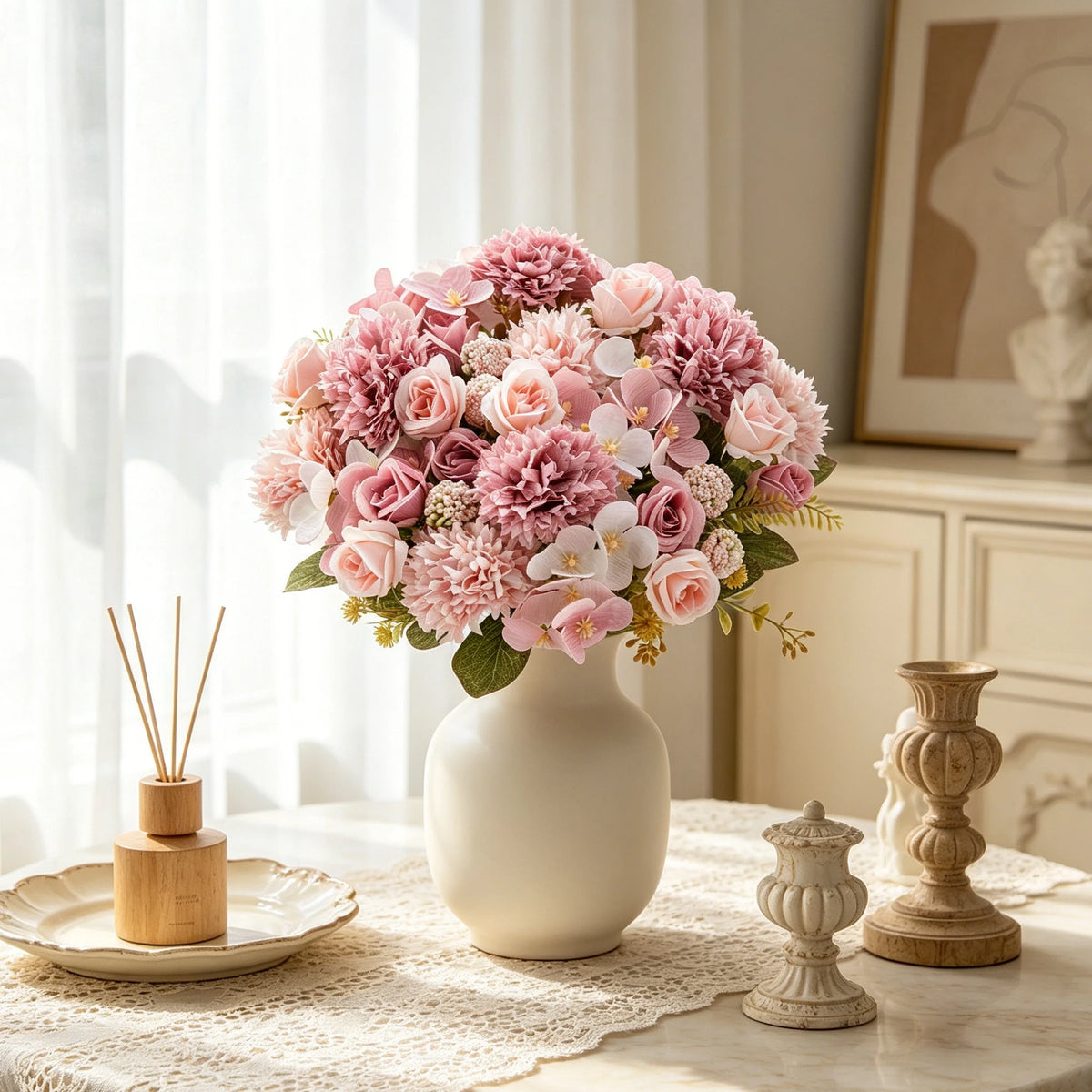 Artificial Rose Chrysanthemum Ball Bouquet – Wedding & Home Decor Artificial Flower Bouquet Babs