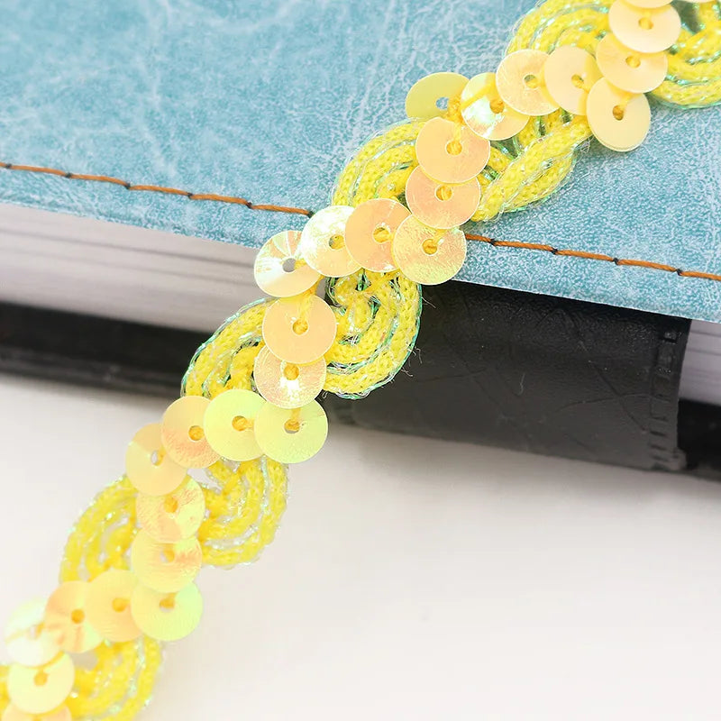5M Laser Glitter Sequin Trim 1.5cm Flat Paillettes for Sewing Sequin Sewing Trim Babs yellow