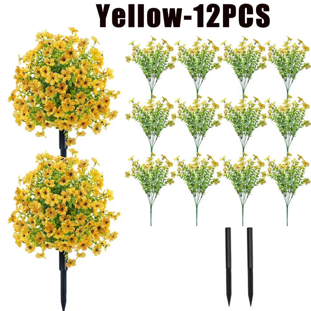 UV Fade-Proof Artificial Orchid Flowers – Garden & Home Decor Artificial Flowers Babs Yellow-12PCS