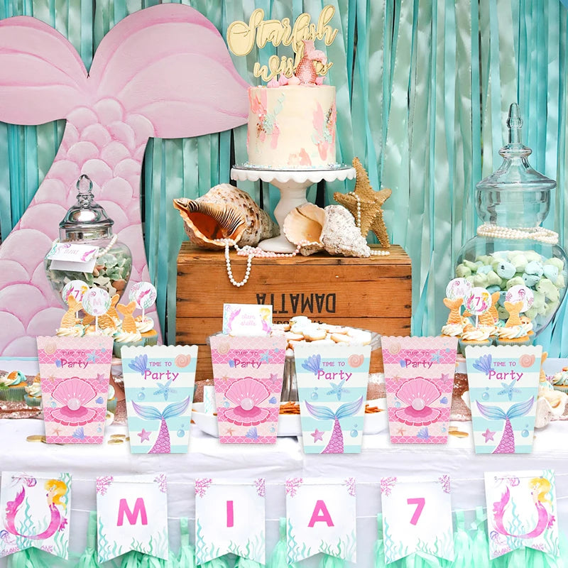 Mermaid Party Popcorn & Candy Gift Boxes – 6 or 12 Pcs Party Favor Boxes Babs