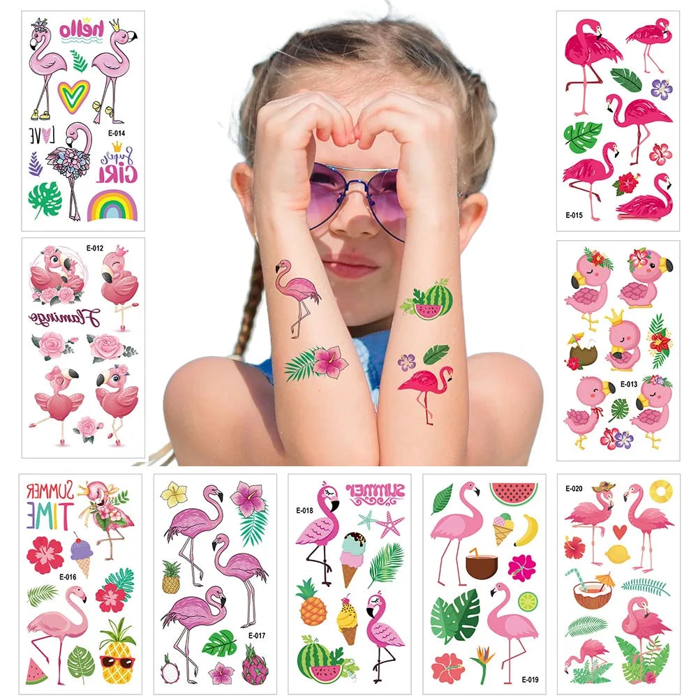 Flamingo Temporary Tattoos 10 Sheets – Waterproof Tropical Party Stickers Temporary Tattoos Babs