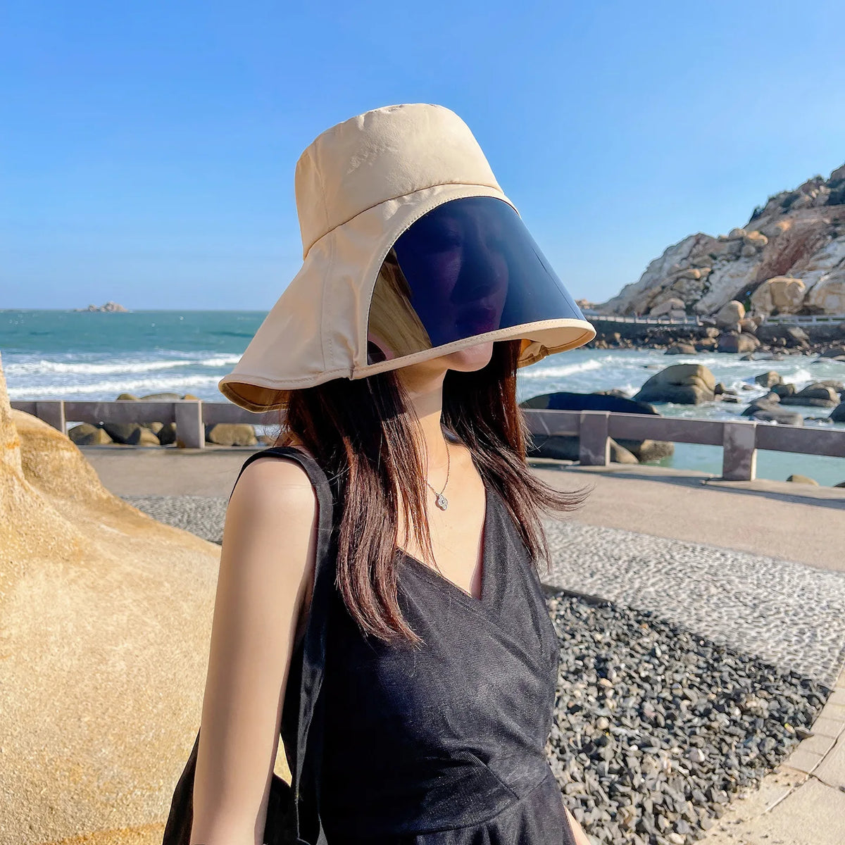 Wide Brim Full Face Bucket Hat – Women's Summer Sun Hat Wide Brim Sun Hat Babs Beige 56-58cm