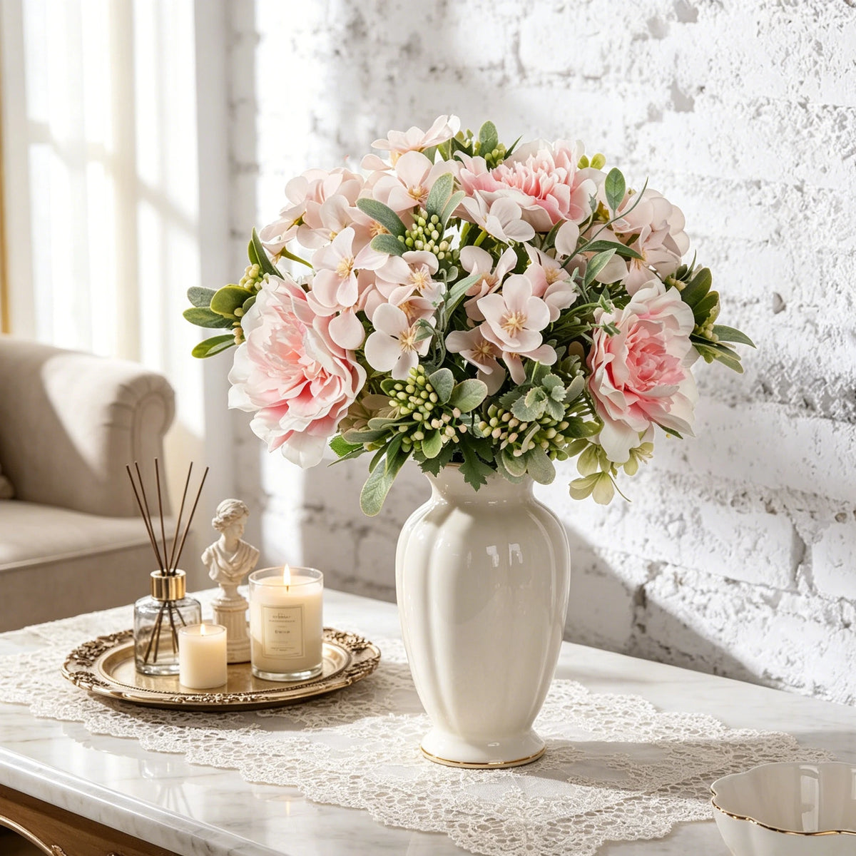 Artificial Silk Peony Rose Bouquet – Wedding & Home Décor Artificial Flower Bouquet Babs