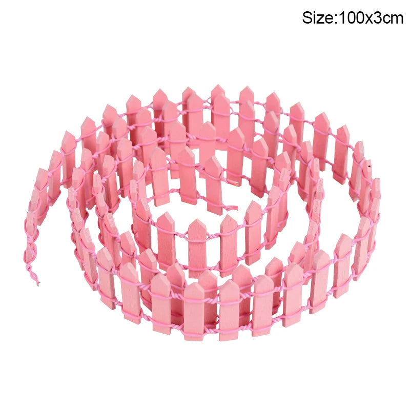 Mini Wooden Fence for Fairy Garden, Dollhouse & DIY Crafts Miniature Wooden Fence Babs 100x3cm-pink