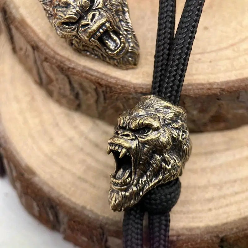 Roaring Gorilla Brass EDC Bead Lanyard Pendant Punk Charm Brass Lanyard Charm Babs