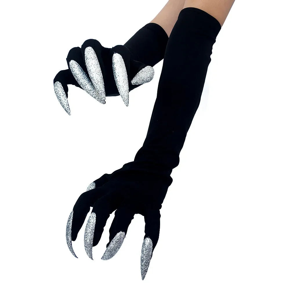 Black Ghost Claw Gloves – Halloween Cosplay Long Nail Costume Costume Gloves Babs silvery nail