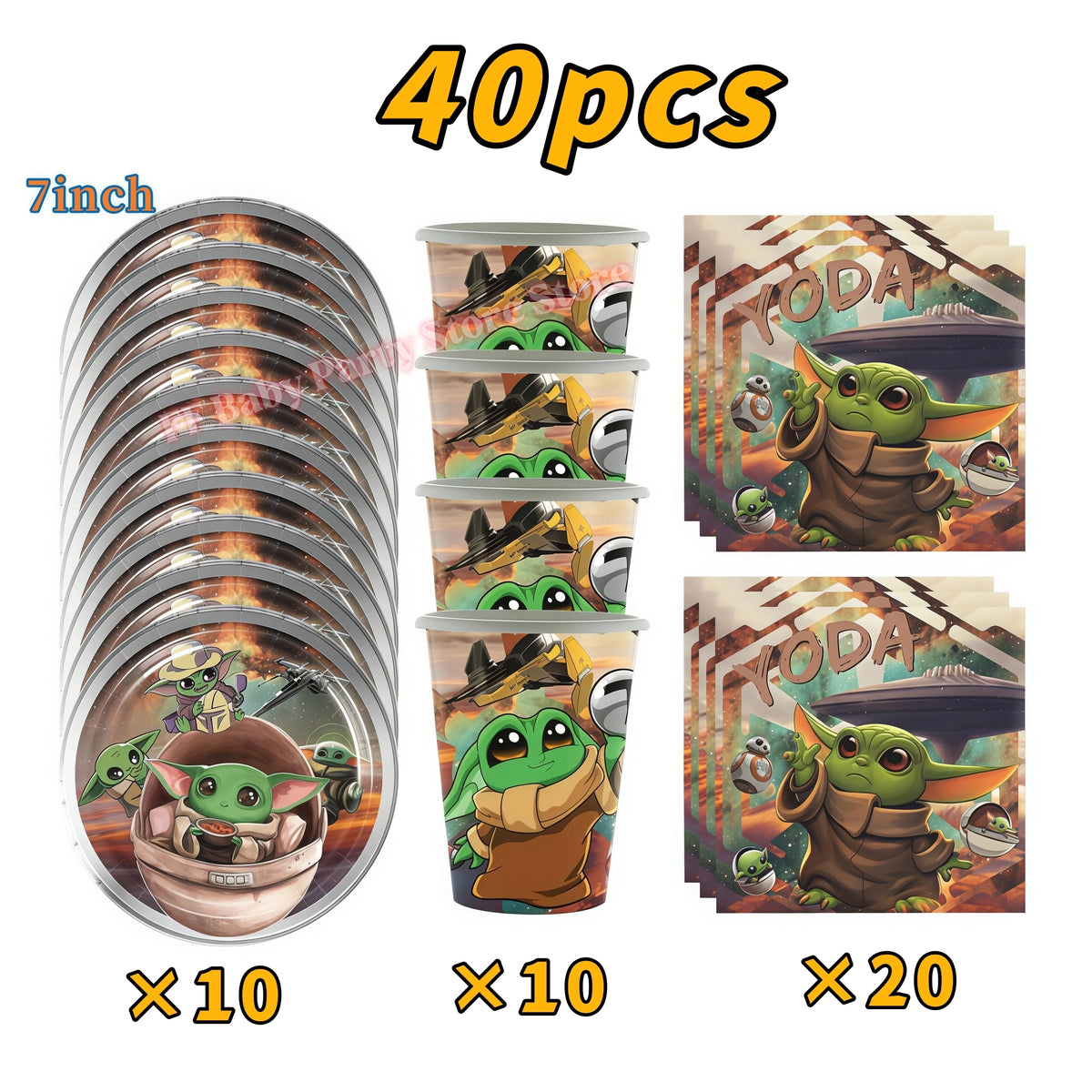 Yoda Baby Theme Birthday Party Supplies – Plates, Cups & Balloons Party Decoration Set Babs 40pcs 1