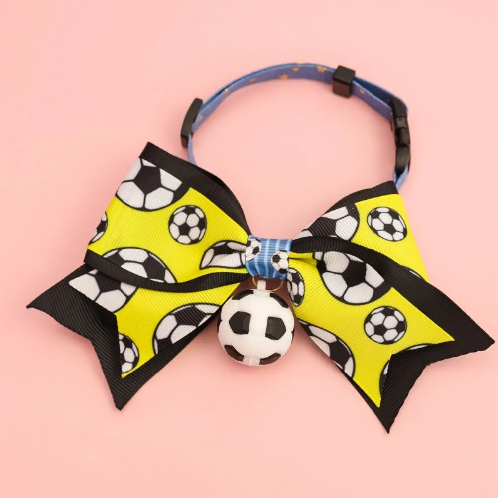 Soccer Football Pet Collar & Bow Tie – Adjustable, Safe Pet Collar Costume Babs Black S 1-7kg
