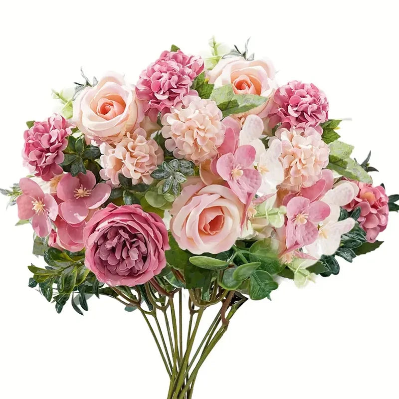 7-Fork Silk Rose Peony Hydrangea Artificial Flower Bouquet Artificial Flower Bouquet Babs