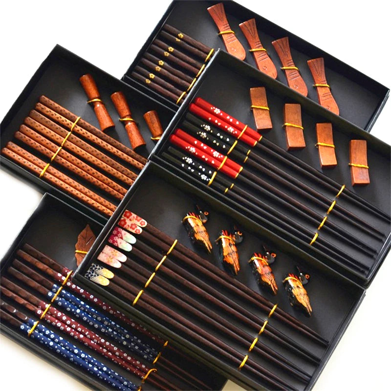 Japanese Style Wooden Chopsticks Gift Box Set – 4 Pairs & Rests Chopsticks Gift Set Babs