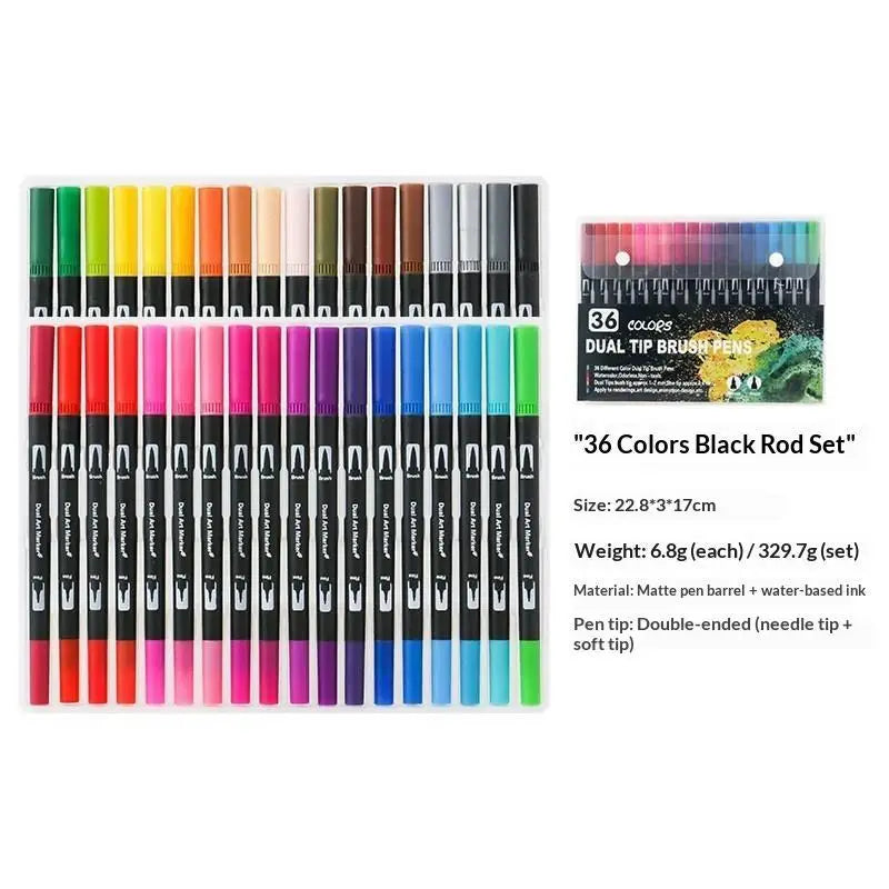 36-Color Soft Tip Brush Pens – Washable Water-Based Markers Watercolor Brush Pens Babs 36colors black