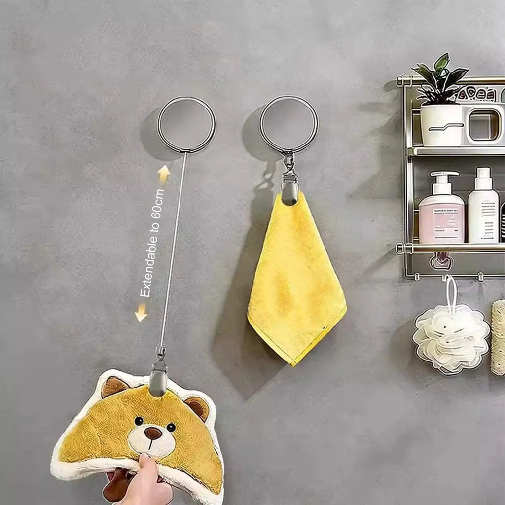 Retractable Self-Adhesive Towel Rack with Metal Clamp Towel Rack Holder Babs