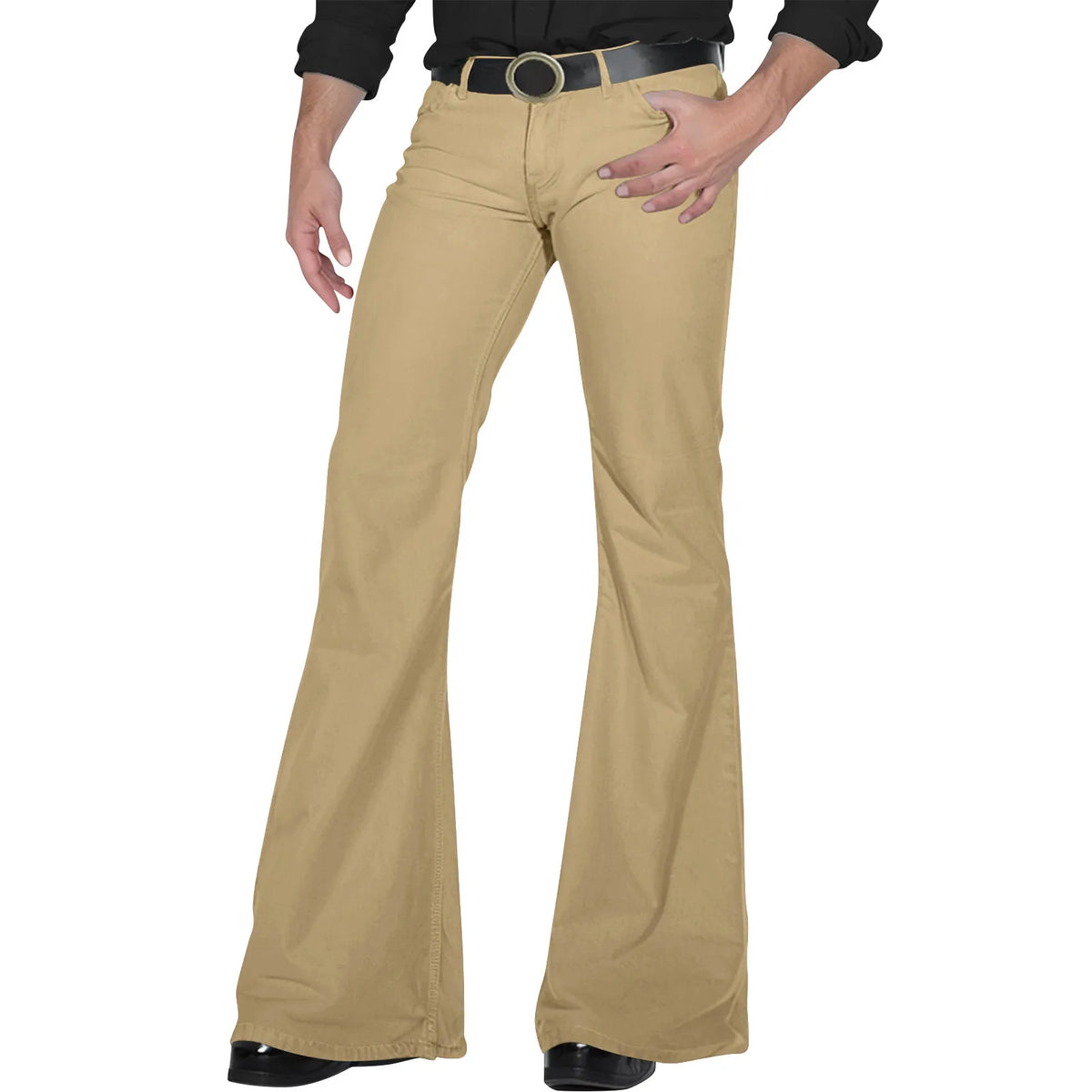 Men's Retro Disco Flare Pants – Bell Bottom Hip Hop Trousers Men's Flare Pants Babs Khaki XL