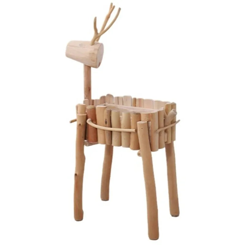 Log Deer Wooden Flower Pot – Modern Indoor Decorative Planter Decorative Wood Planter Babs Small