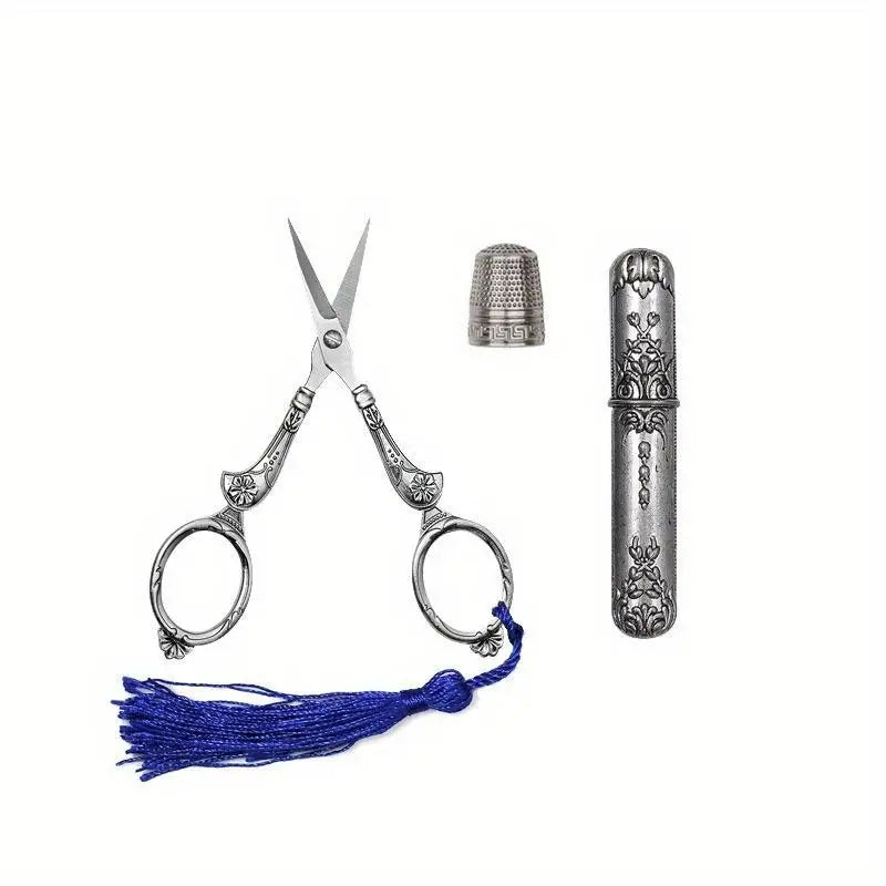 5-Piece Vintage Sewing Set – Scissors, Awl, Thimble & Case Sewing Tool Set Babs